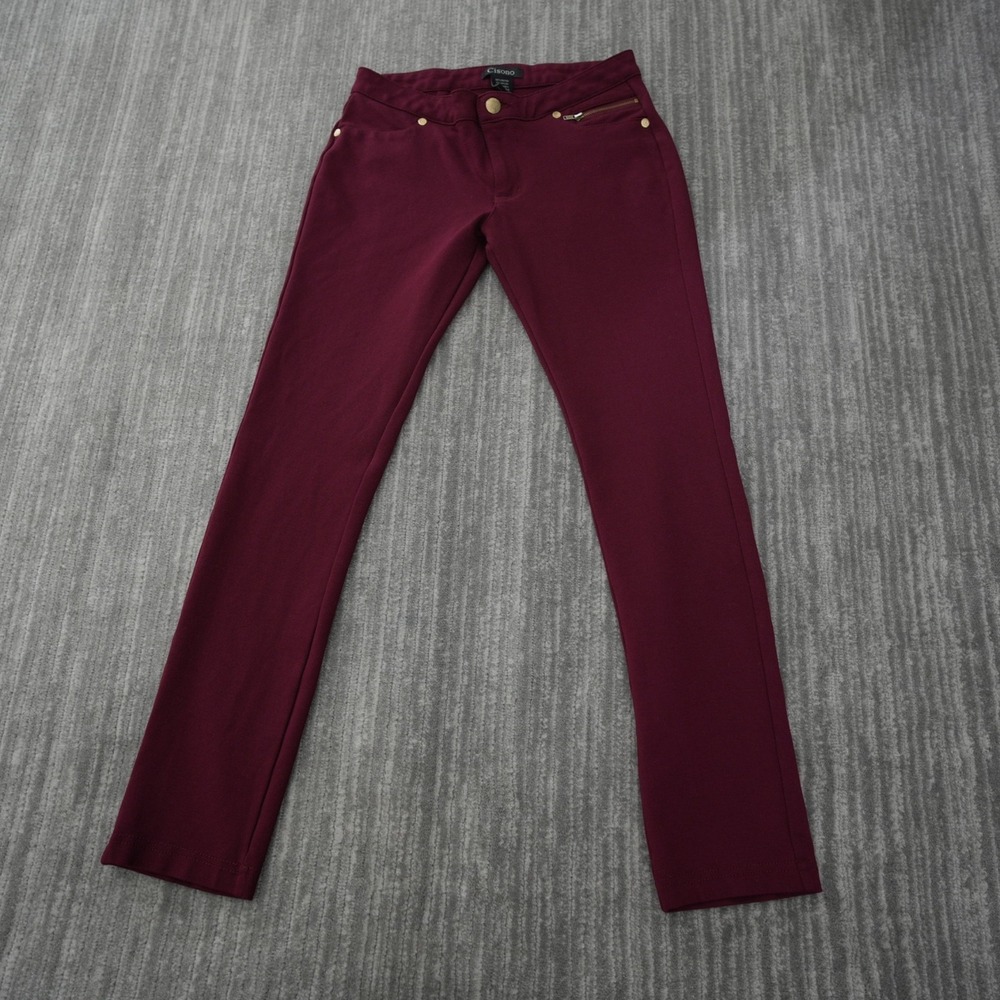 Cisono Pant Women Burgundy Skinny Zipper Pocket Rayon Low Rise Medium 28x26.75